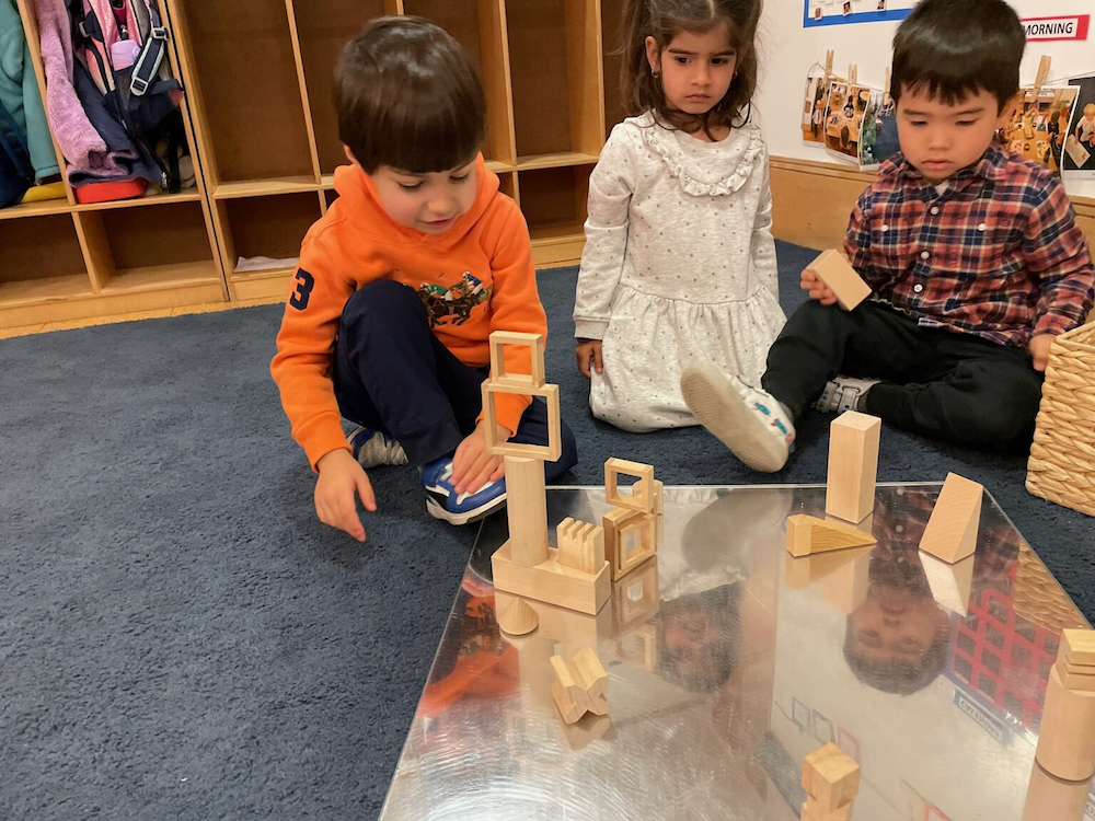 Different wooden shapes displayed on a child's table